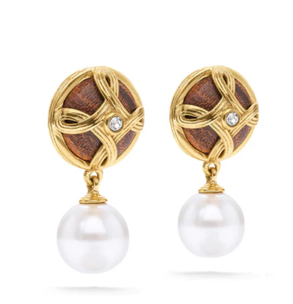 Monique Drop Earrings- Pearl/Teak - Image 4