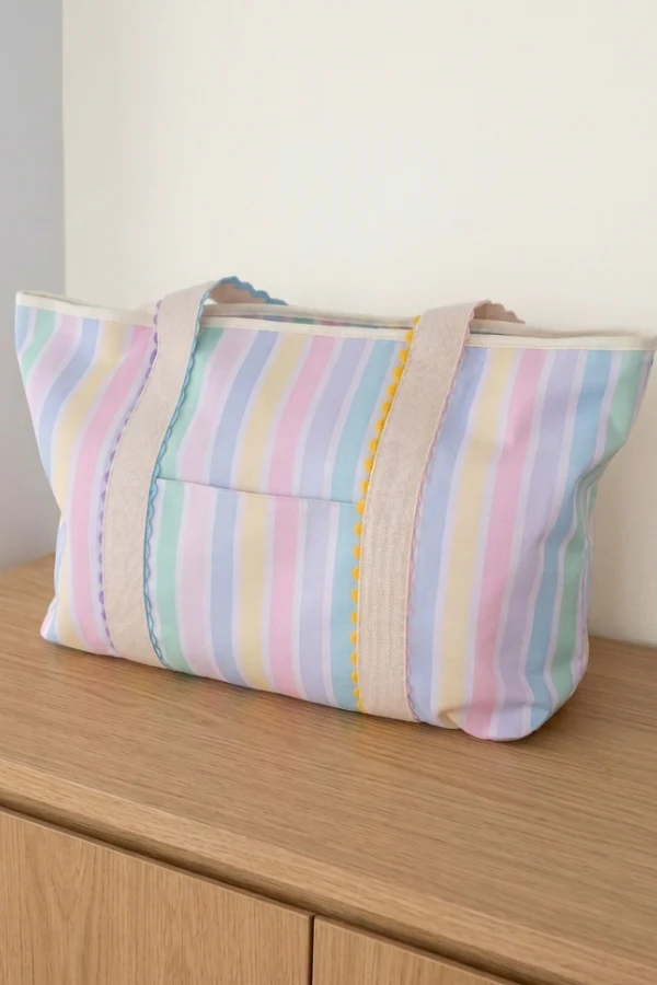 Nash Grey - Aurora Pastel Striped Canvas Tote Bag - Image 2