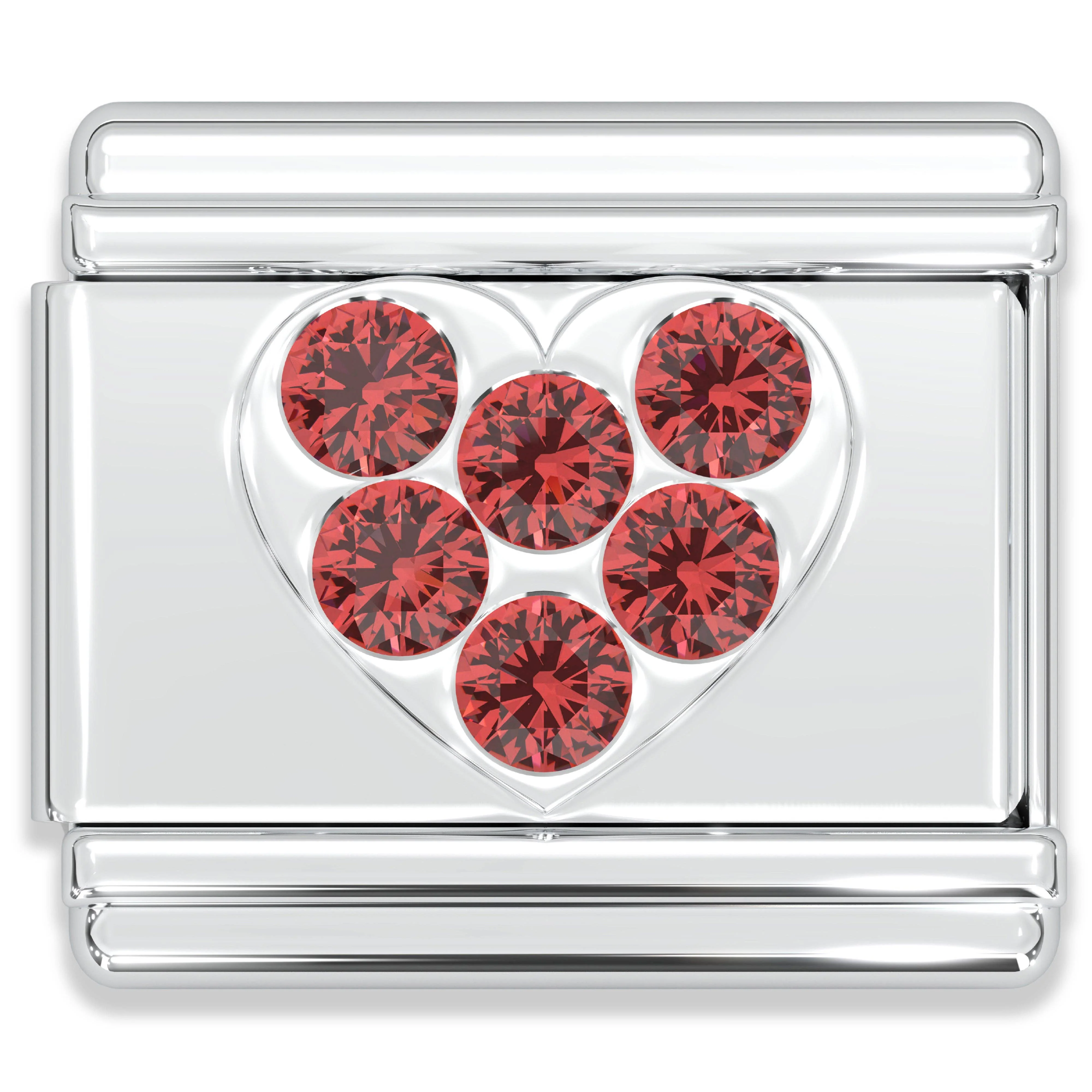 Natalia - Italian Charm Bracelet Charms - Rhinestone Heart Links: Red