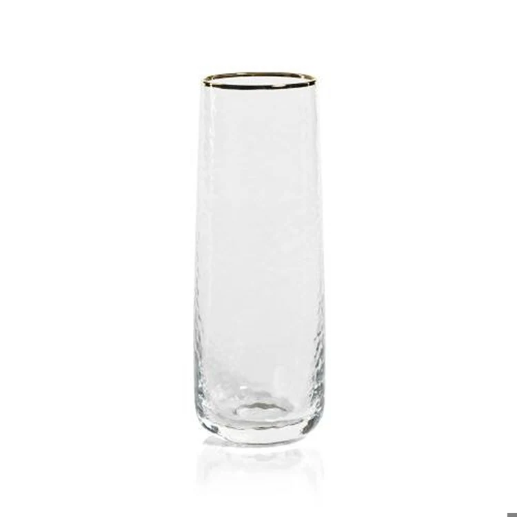 Negroni Hammered Stemless Flute w/ Gold Rim