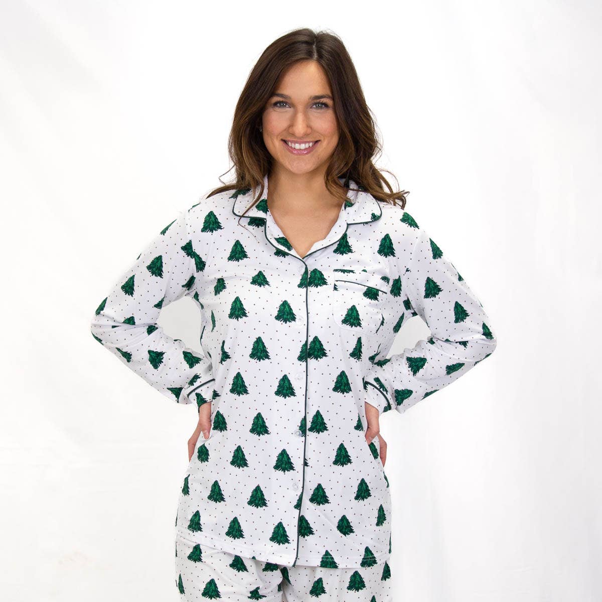 Medium Noble Fir Long Sleeve Button Up Sleep Shirt