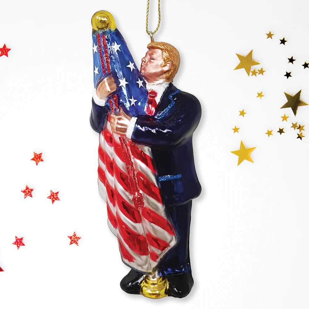 OrnamentallyYou - Donald Trump Kissing the American Flag Glass Ornament