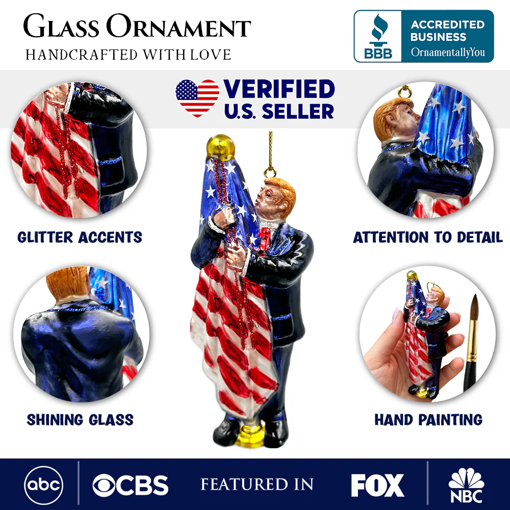 OrnamentallyYou - Donald Trump Kissing the American Flag Glass Ornament - Image 2