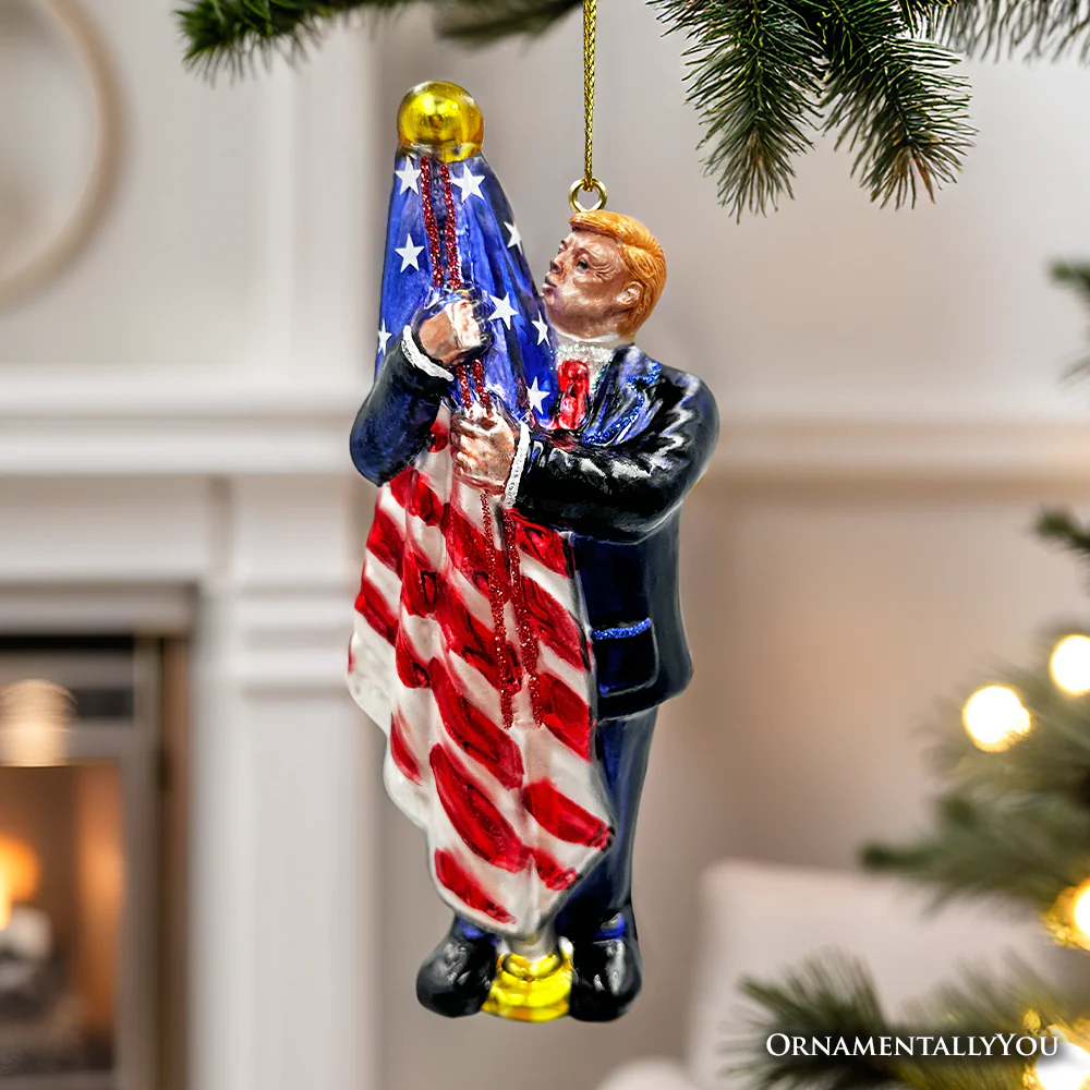 OrnamentallyYou - Donald Trump Kissing the American Flag Glass Ornament - Image 5