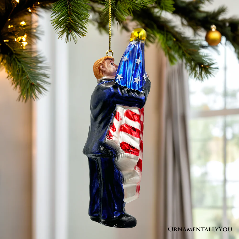 OrnamentallyYou - Donald Trump Kissing the American Flag Glass Ornament - Image 6