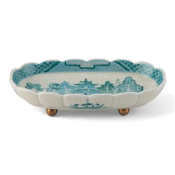 OVAL DISH-Turquoise and White Willow