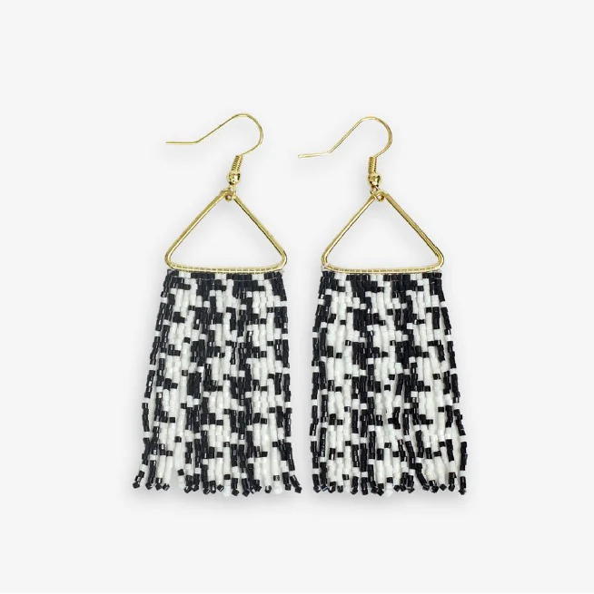 Paige bead fringe earrings houndstooth