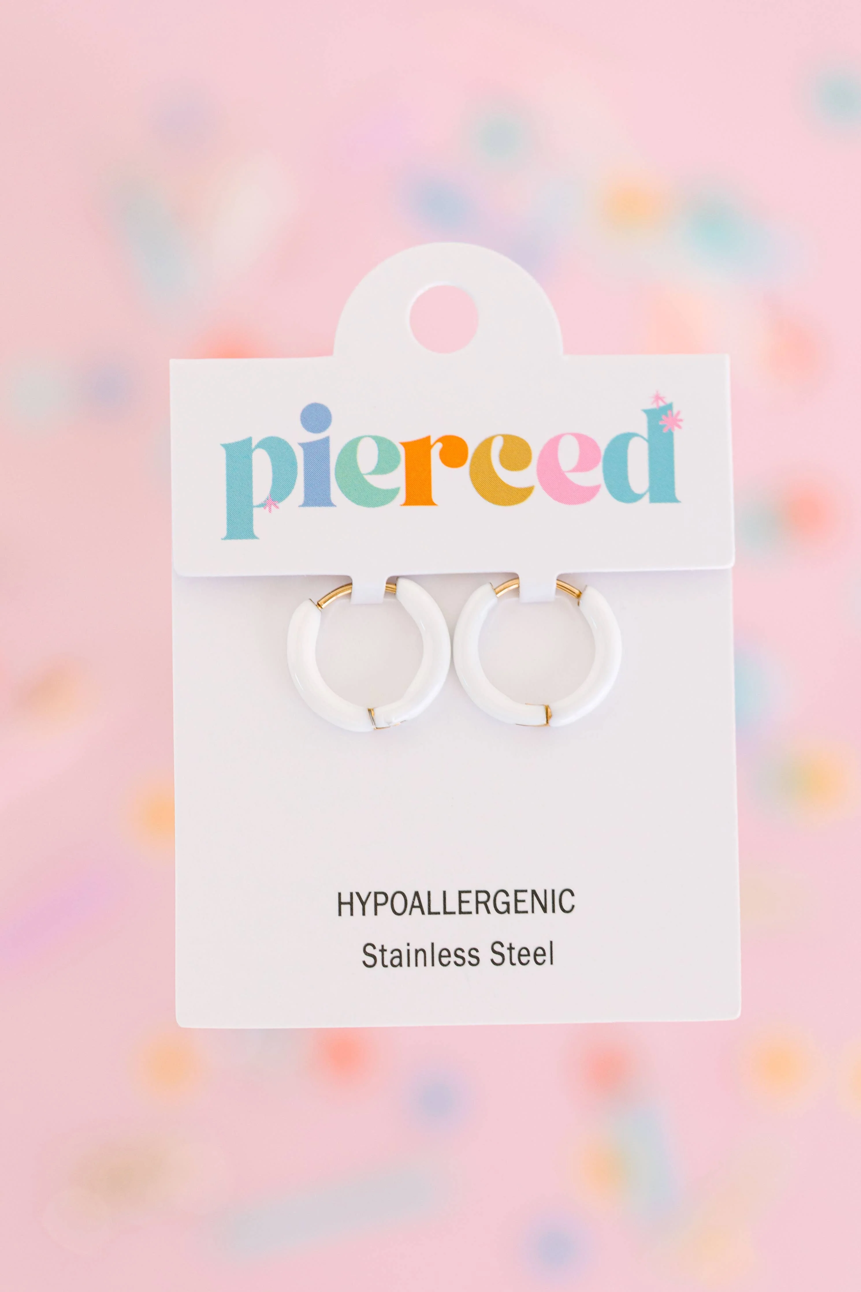 Pierced Co - Colored Huggies Earrings: White