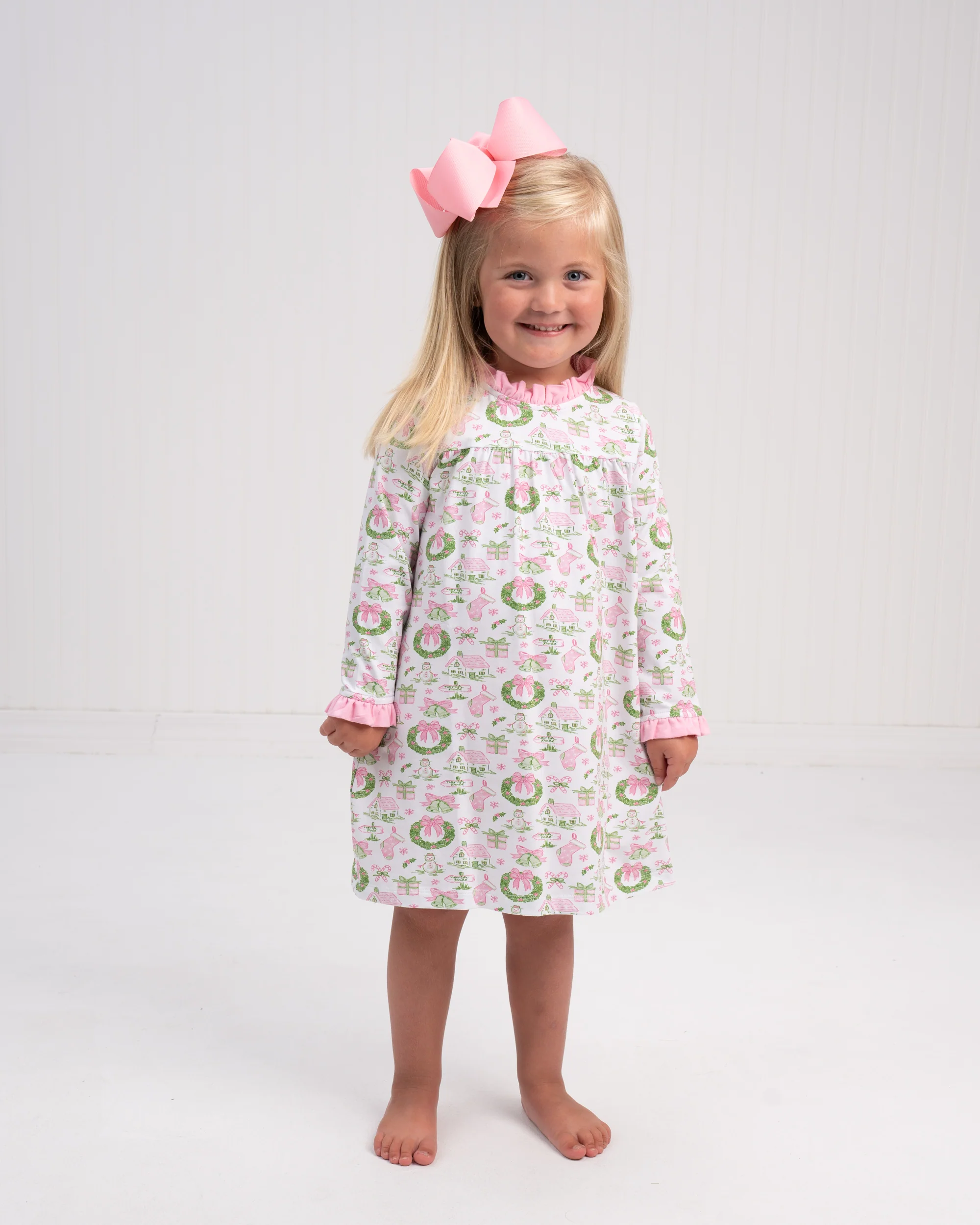 Pink Holiday Toile Loungewear Dress - Image 3