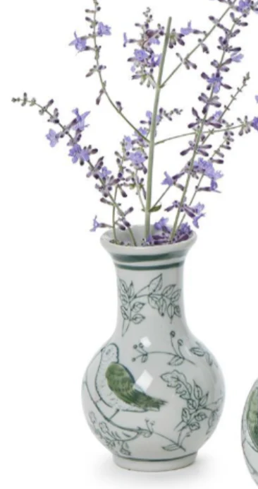 Primrose and Lotus Hand-Painted Mini Green and White Chinoiserie Vases - Image 8