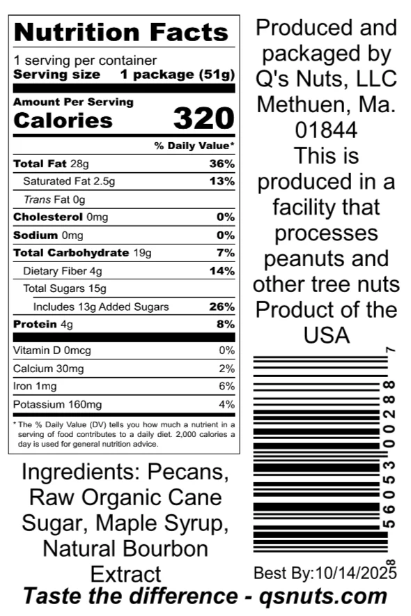 Q's Nuts, LLC - 1.8 oz Maple Bourbon Pecan - Image 2