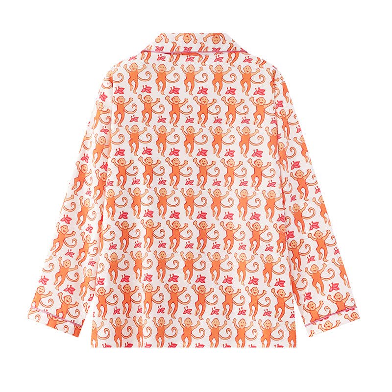 Rosa Clothing - Cute Comfy Monkey Print Long Sleeve Pajama Set: Blue - Image 13