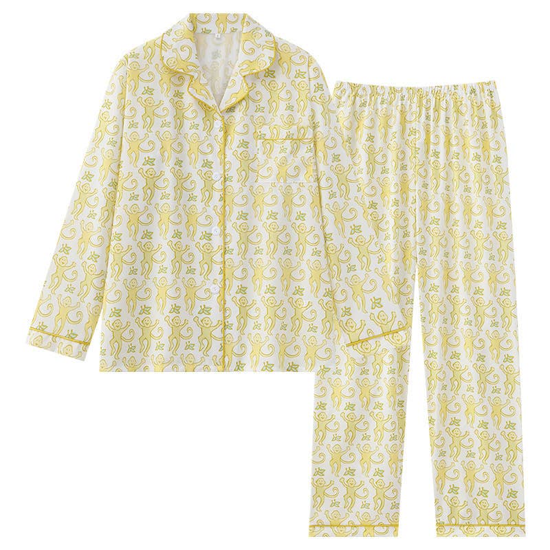Rosa Clothing - Cute Comfy Monkey Print Long Sleeve Pajama Set: Green - Image 10