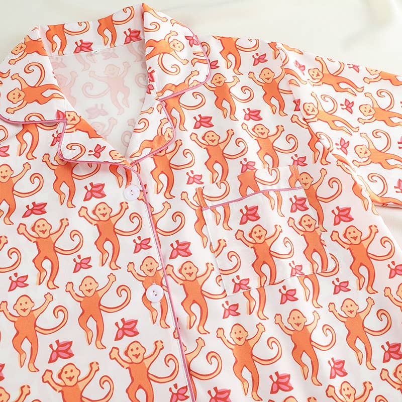 Rosa Clothing - Cute Comfy Monkey Print Long Sleeve Pajama Set: Green - Image 15