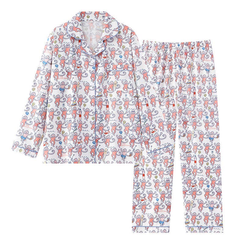Rosa Clothing - Cute Comfy Monkey Print Long Sleeve Pajama Set: Red - Image 5