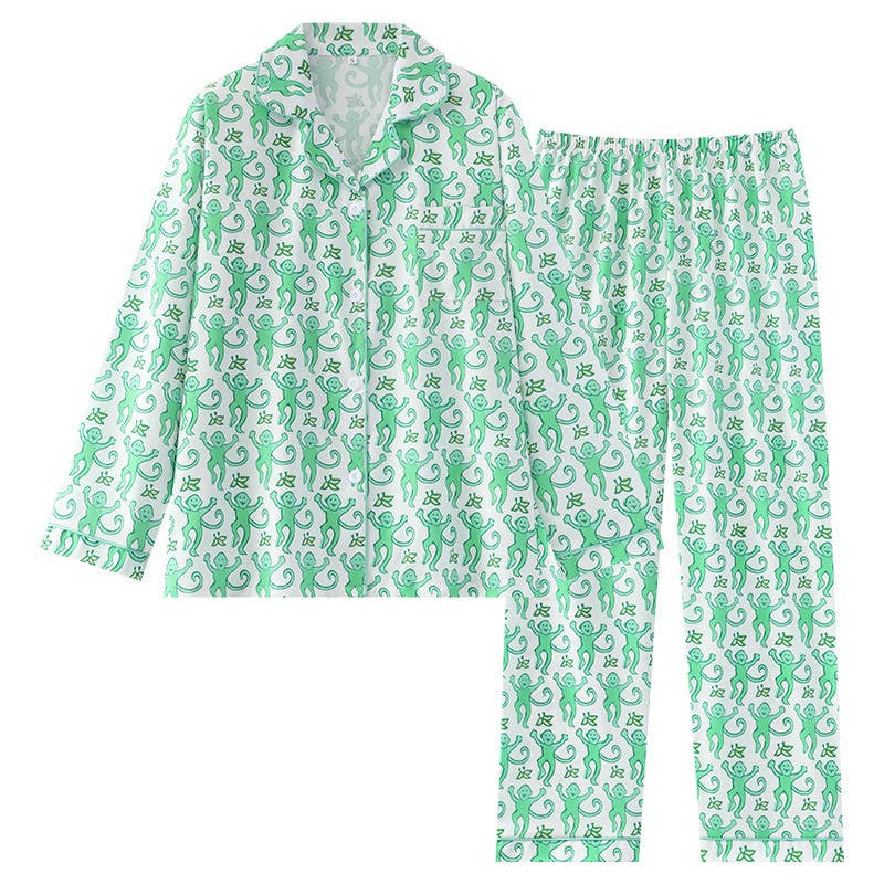 Rosa Clothing - Cute Comfy Monkey Print Long Sleeve Pajama Set: Red - Image 7