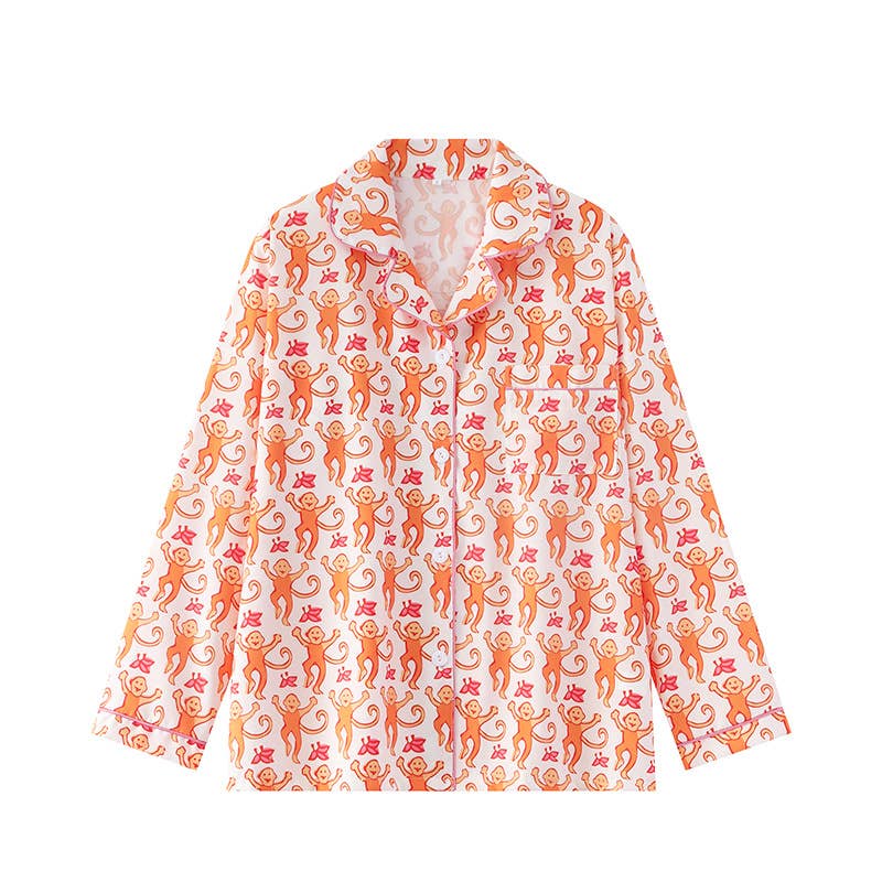 Rosa Clothing - Cute Comfy Monkey Print Long Sleeve Pajama Set: Rose - Image 11