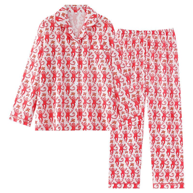 Rosa Clothing - Cute Comfy Monkey Print Long Sleeve Pajama Set: Rose - Image 6