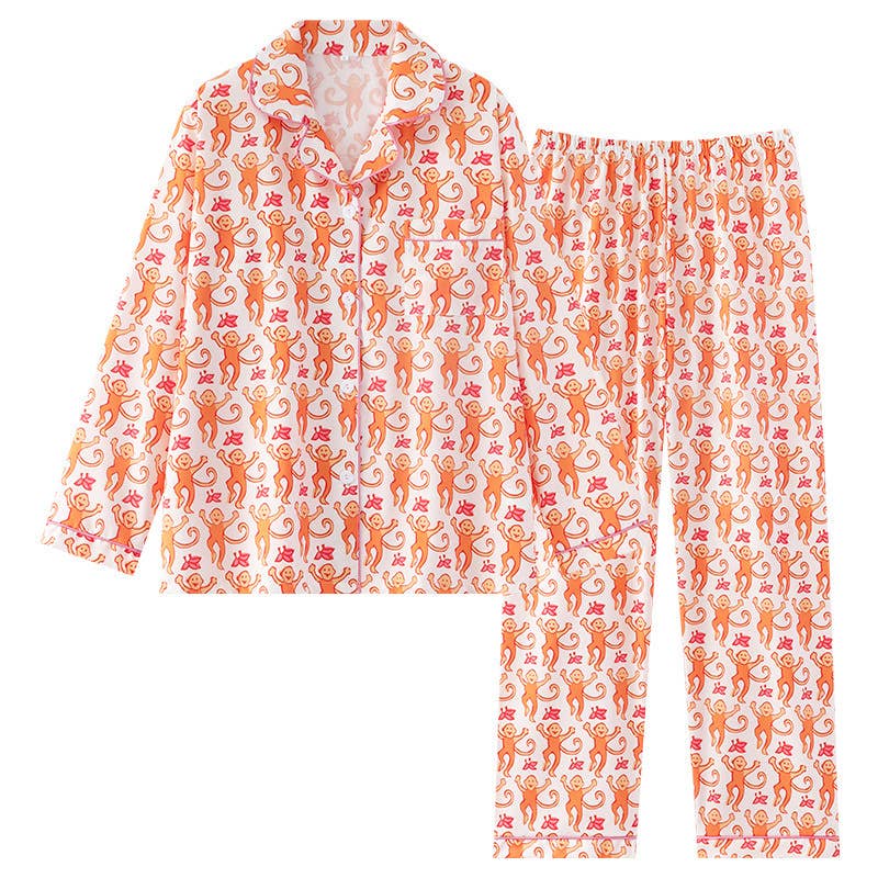 Rosa Clothing - Cute Comfy Monkey Print Long Sleeve Pajama Set: Rose - Image 7