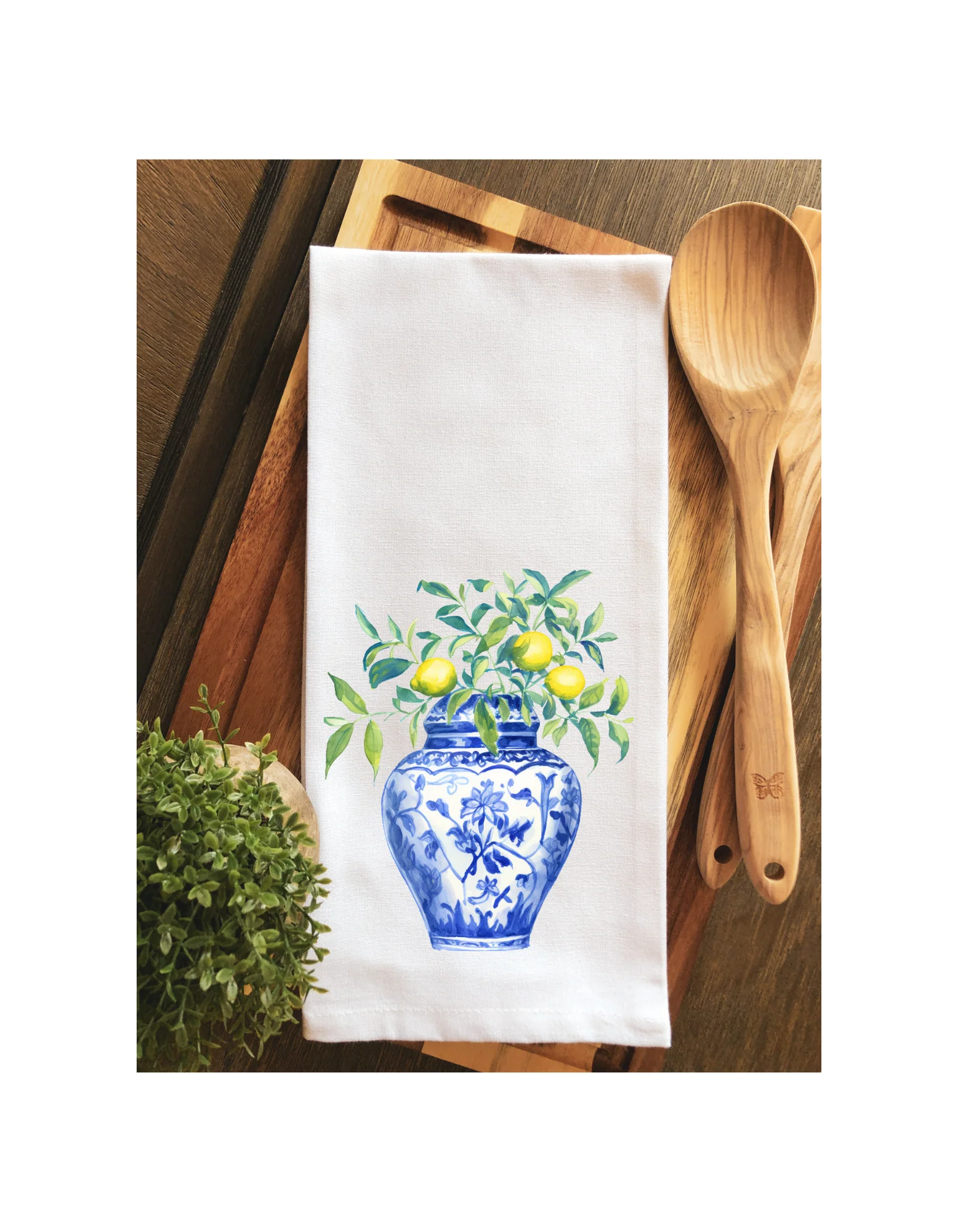 Rouge 225 - Lemon Tree Chinoiserie Ginger Jar Tea Towel - Hand Towel