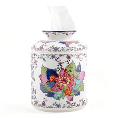ROUND LIDDED TISSUE BOX- TOBACCO LEAF