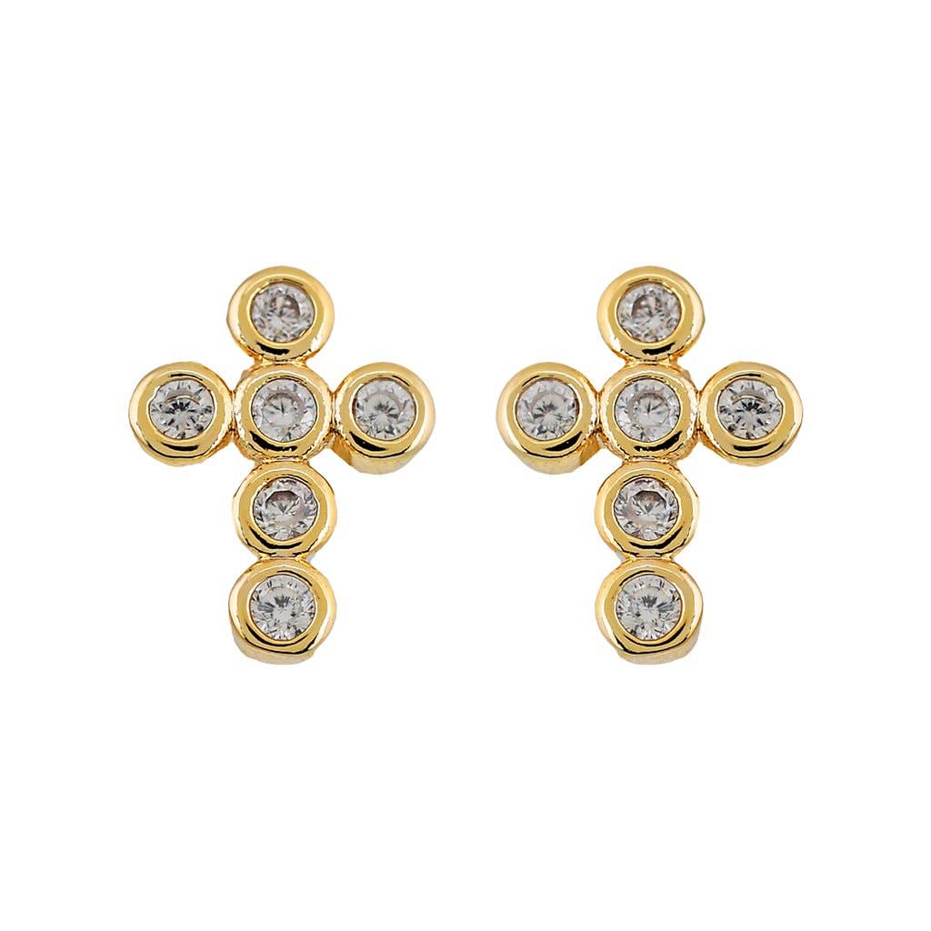 Sahira Jewelry Design - Mimi Mini Cross Earrings: Clear