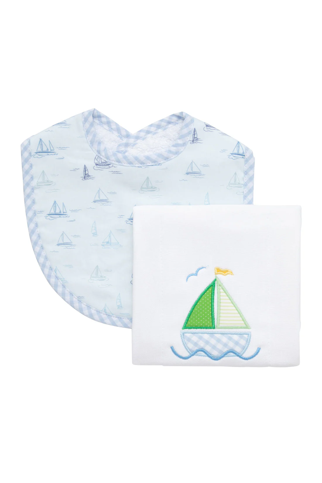 Sailboat Basic Bib & Burp Boxed Set, Blue