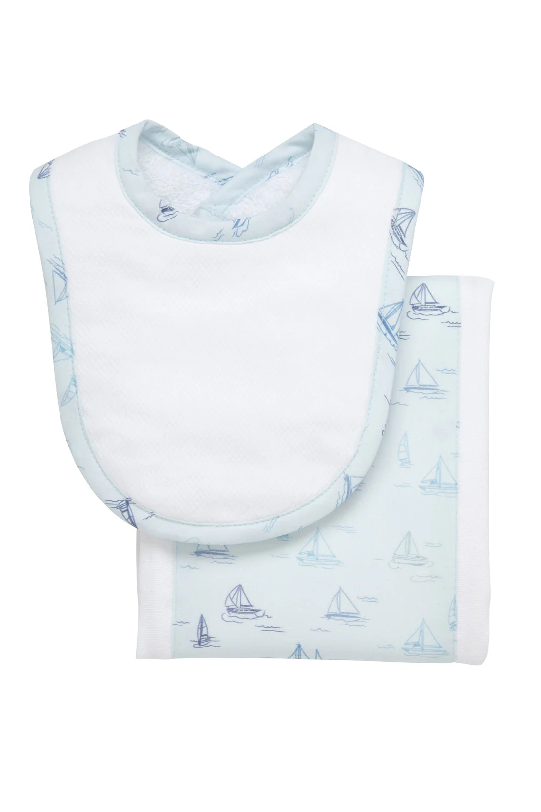 Sailboat Print Drooler Bib & Burp Set, Blue