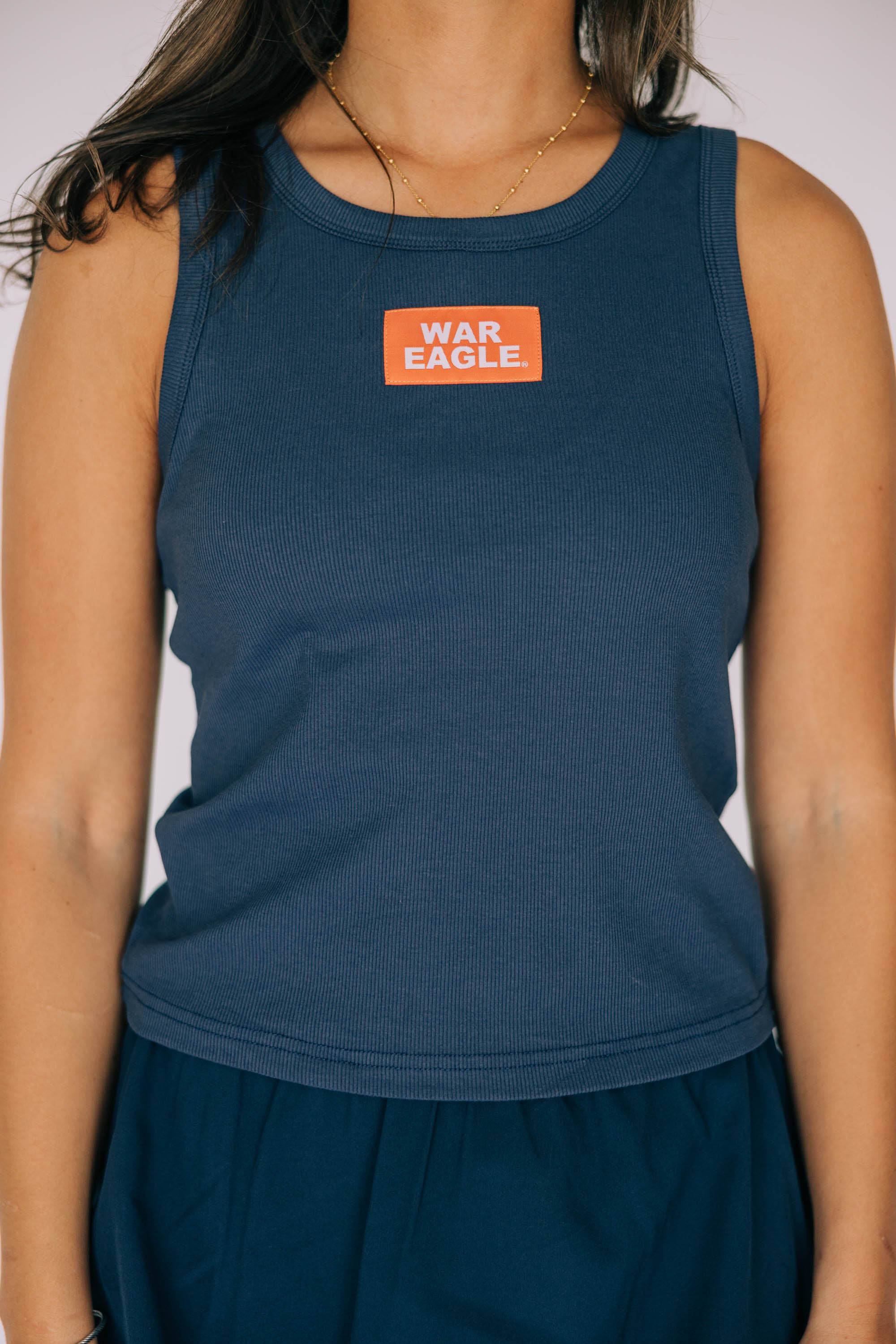 Scarlet & Gold - The Alli Ribbed Tank War Eagle Woven Label | Navy: Navy / Large - Image 2