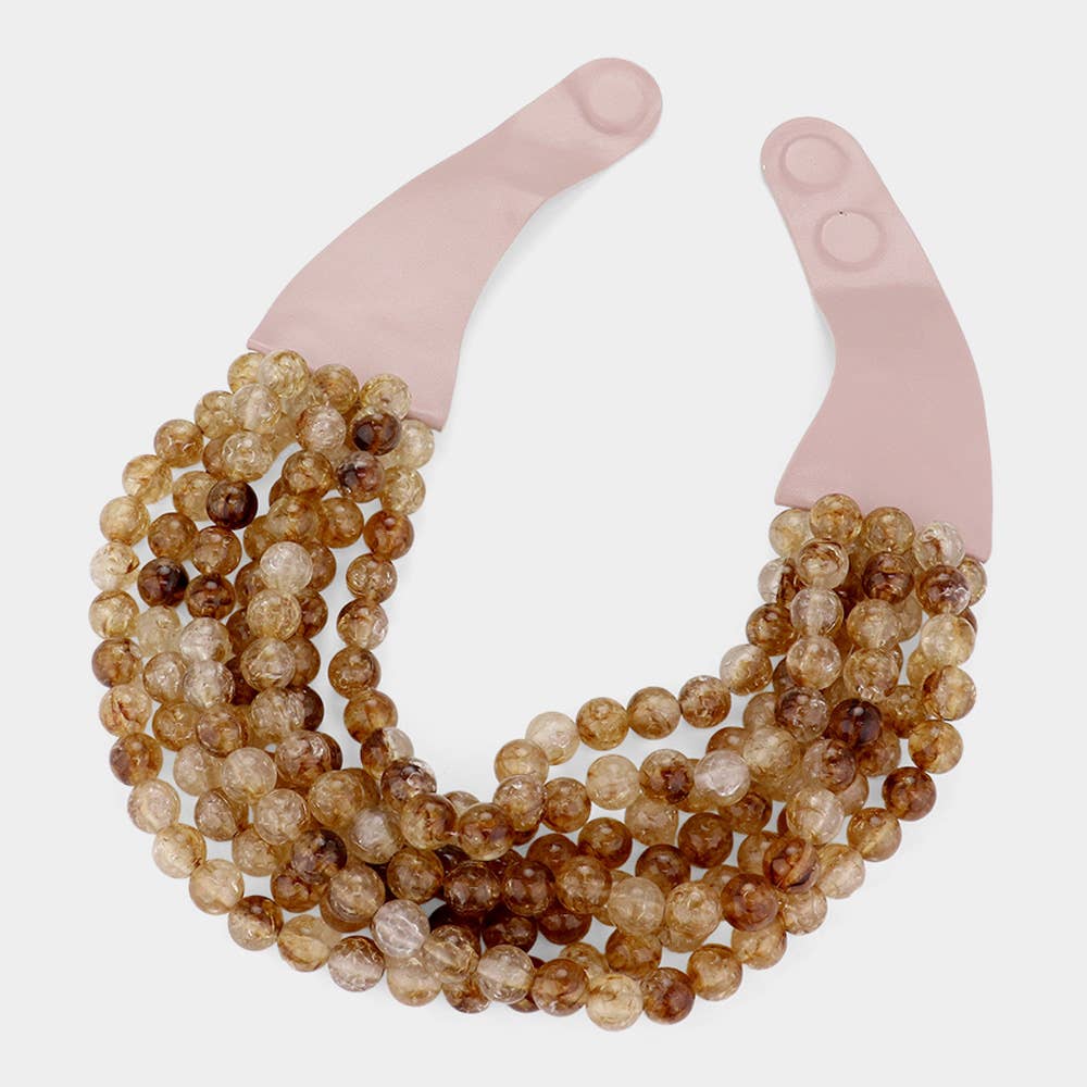 Sensibling Corp. - Chunky Acrylic Bead Layered Faux Leather Magnetic Necklace: Coral - Image 7