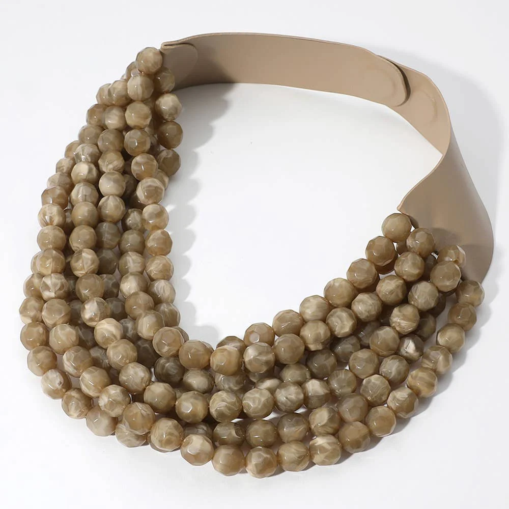 Sensibling Corp. - Chunky Acrylic Bead Layered Faux Leather Magnetic Necklace: Orange - Image 20