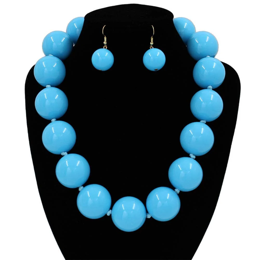 Sensibling Corp. - Chunky Ball Beaded Statement Necklace: Light Blue - Image 19