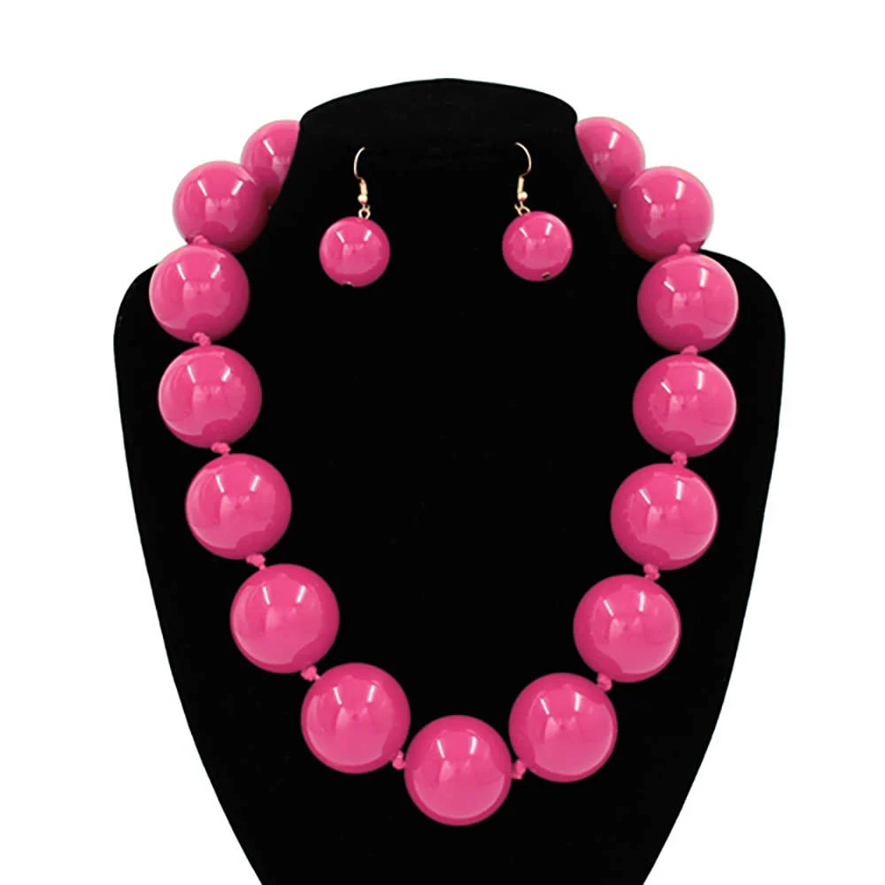 Sensibling Corp. - Chunky Ball Beaded Statement Necklace: Light Blue - Image 8