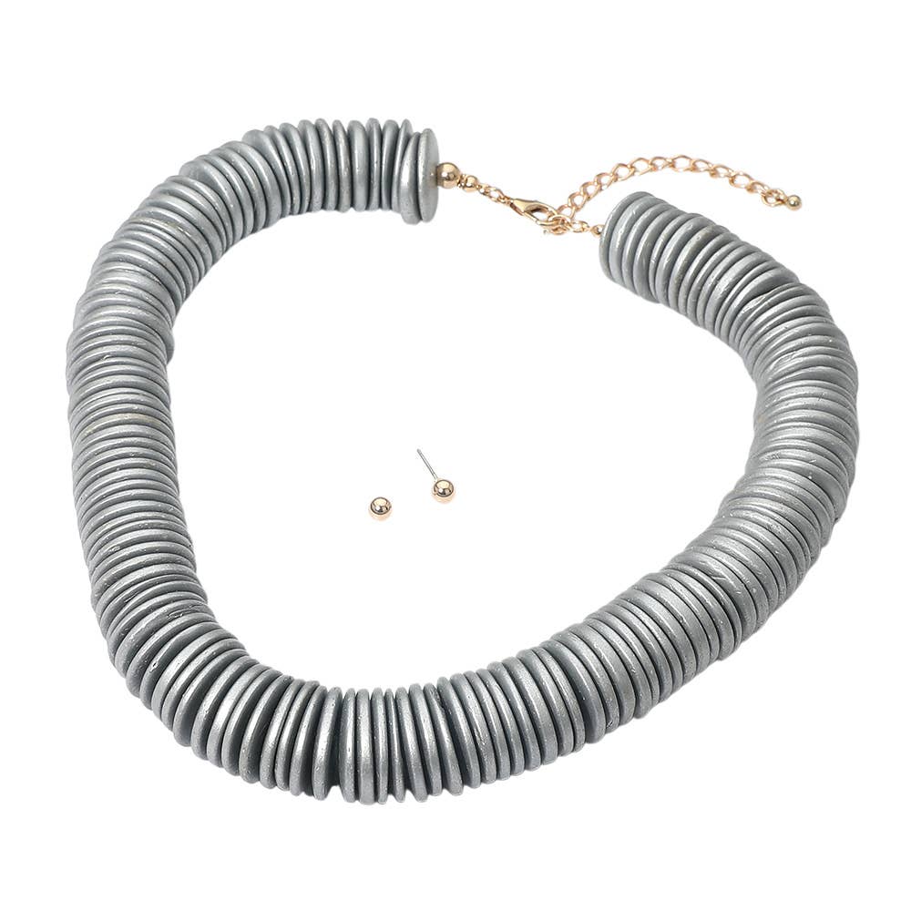 Sensibling Corp. - Chunky Wooden Disc Beaded Statement Necklace: Beige - Image 11