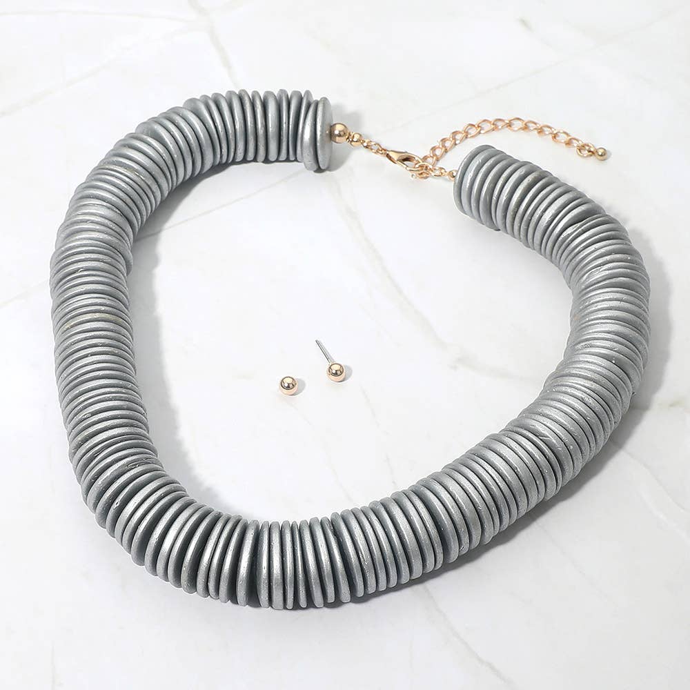 Sensibling Corp. - Chunky Wooden Disc Beaded Statement Necklace: Black - Image 10