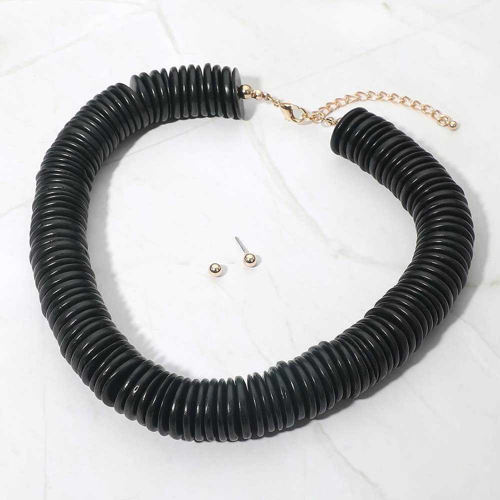 Sensibling Corp. - Chunky Wooden Disc Beaded Statement Necklace: Black - Image 2