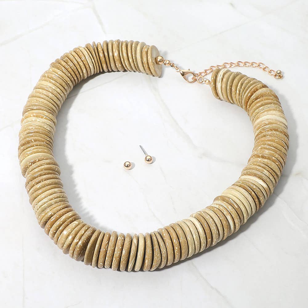 Sensibling Corp. - Chunky Wooden Disc Beaded Statement Necklace: Black - Image 6