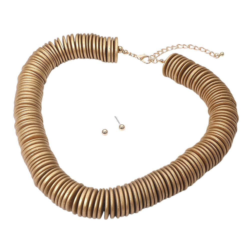 Sensibling Corp. - Chunky Wooden Disc Beaded Statement Necklace: Black - Image 9