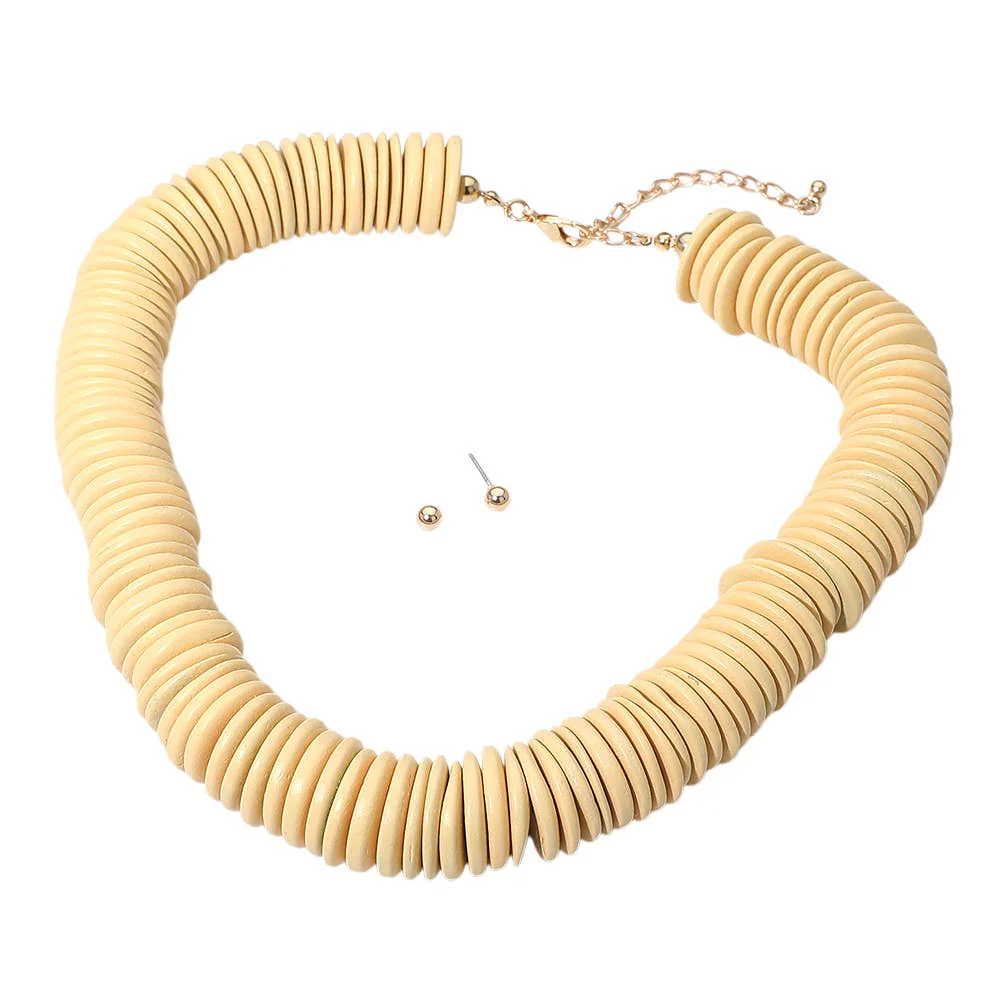 Sensibling Corp. - Chunky Wooden Disc Beaded Statement Necklace: Gold - Image 5