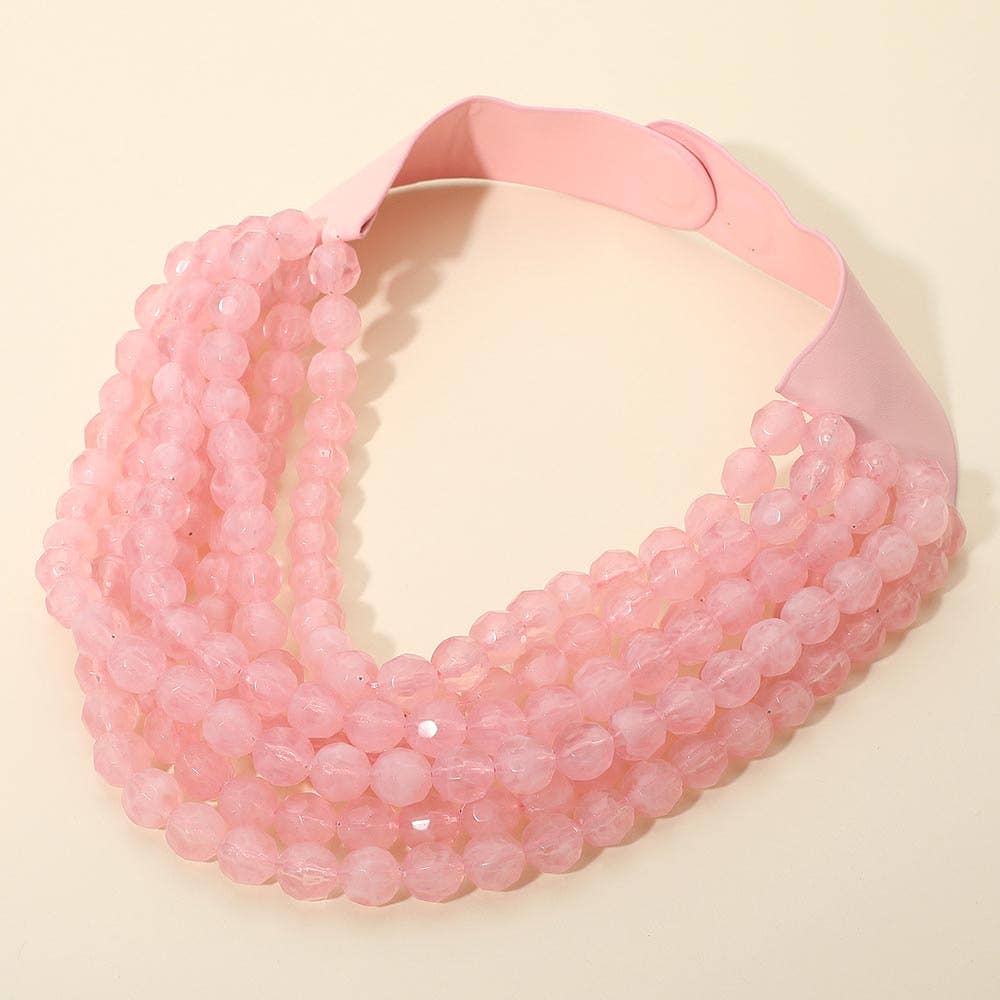 Sensibling Corp. - Marbled Faceted Ball Beaded Multi Layered Faux Leather Magnetic Necklace: Tan - Image 13