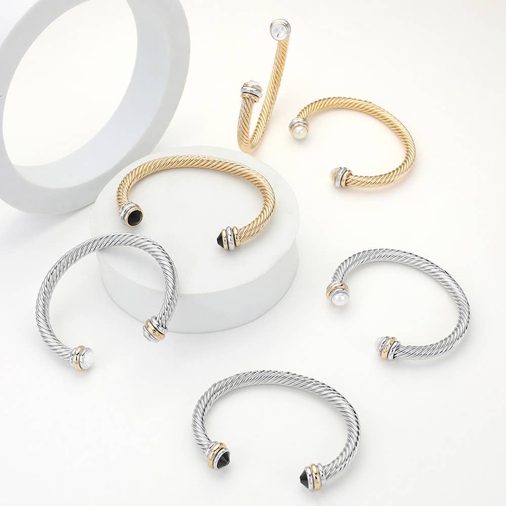 Sensibling Corp. - Stone Tip Twisted Rope Cuff Bracelet
: RD-BK - Image 2
