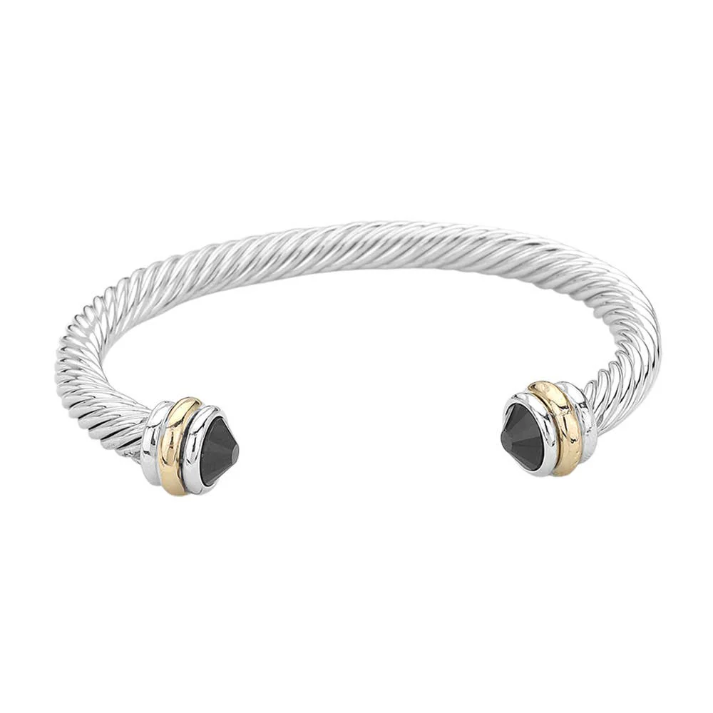 Sensibling Corp. - Stone Tip Twisted Rope Cuff Bracelet
: RD-BK - Image 3