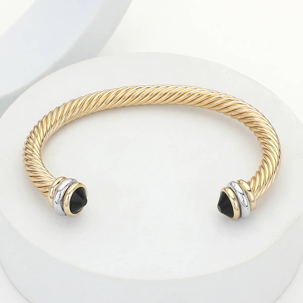 Sensibling Corp. - Stone Tip Twisted Rope Cuff Bracelet
: RD-BK - Image 4