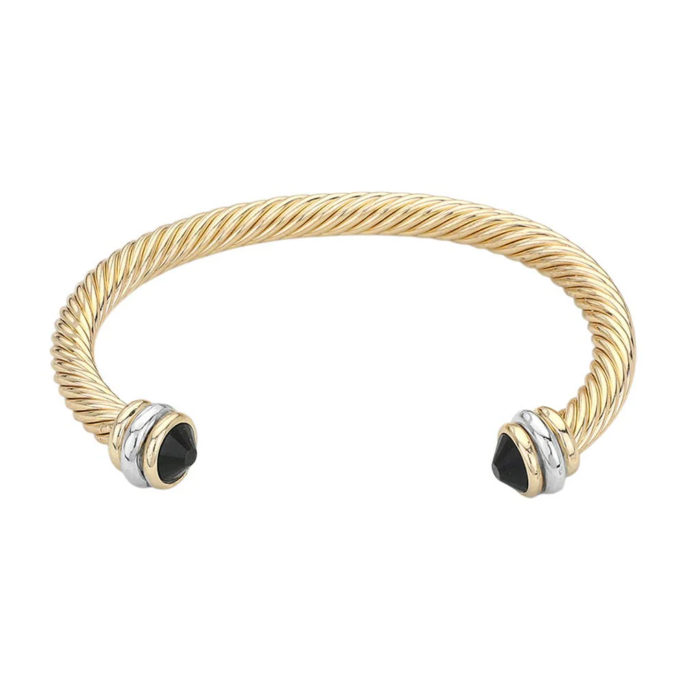 Sensibling Corp. - Stone Tip Twisted Rope Cuff Bracelet
: RD-BK - Image 5