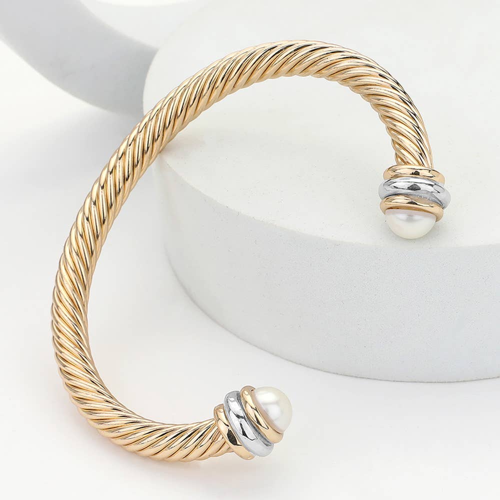 Sensibling Corp. - Stone Tip Twisted Rope Cuff Bracelet
: RD-BK - Image 6