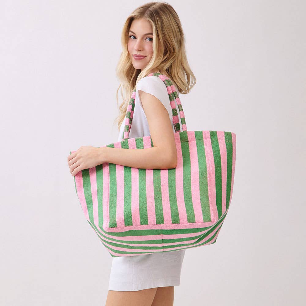 Sensibling Corp. - Striped Terry Tote Bag: Pink&Green - Image 3