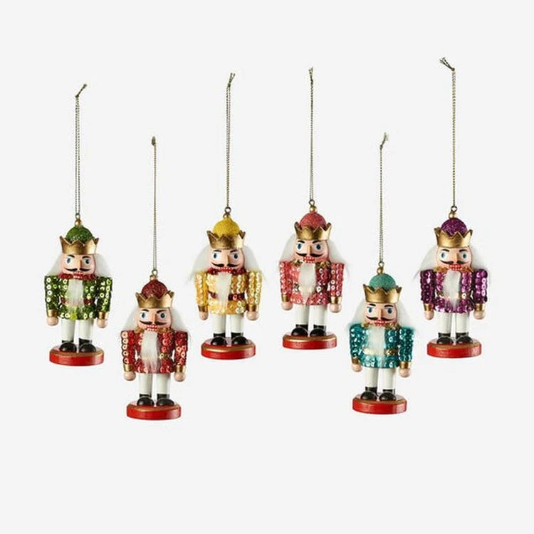 Sequin Nutcracker Orn, Wood, 4"