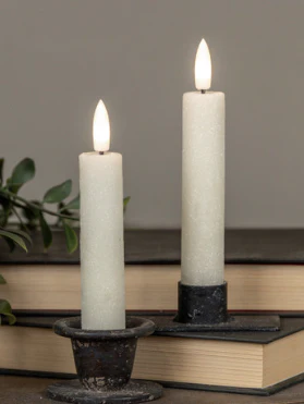 Set/2  5.75' Cream Shimmer Taper Candle 3D Flame
