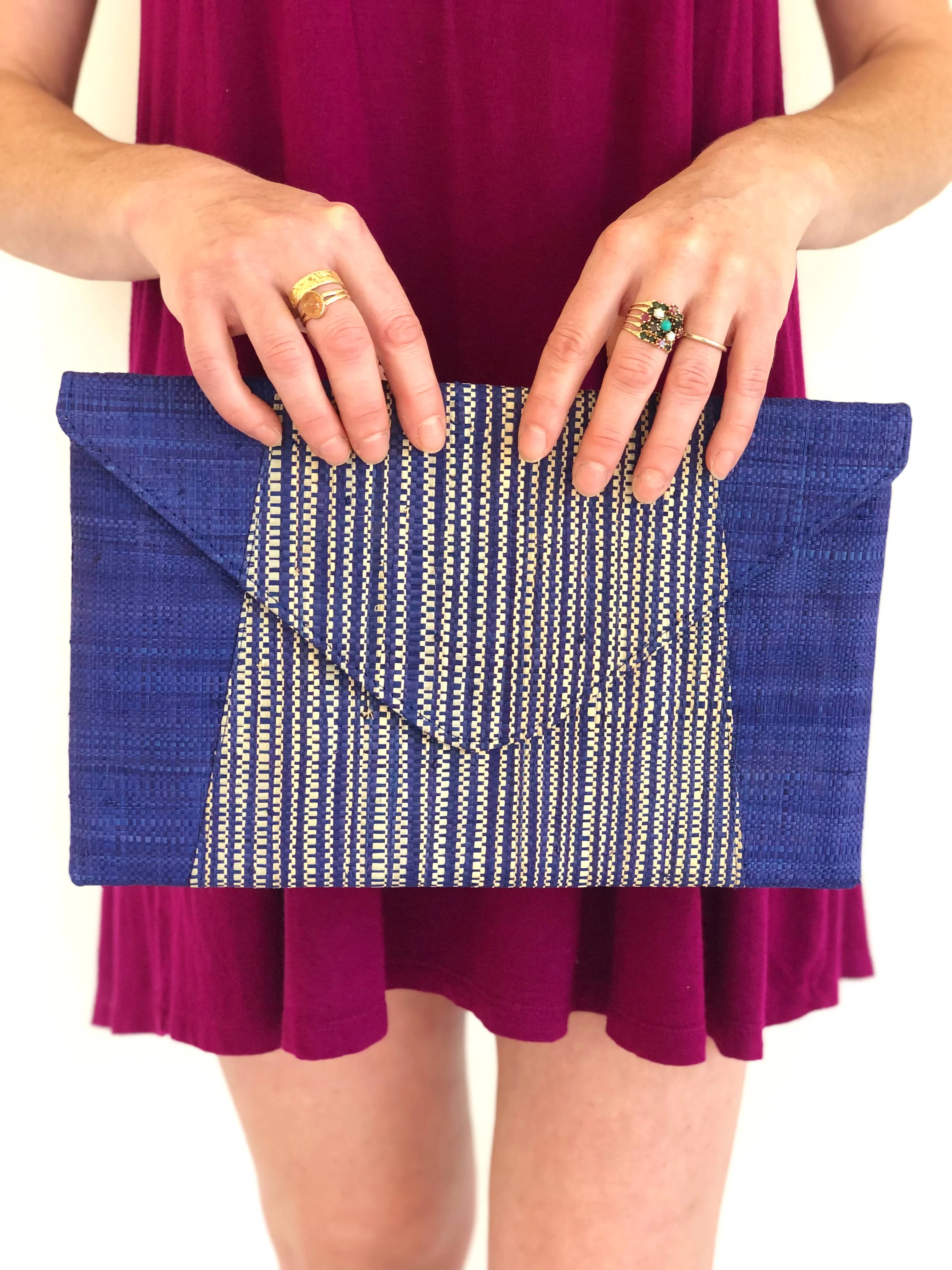 Shebobo - Belvedere Two Tone Melange Straw Envelope Clutch Purse: Black Multi - Image 4