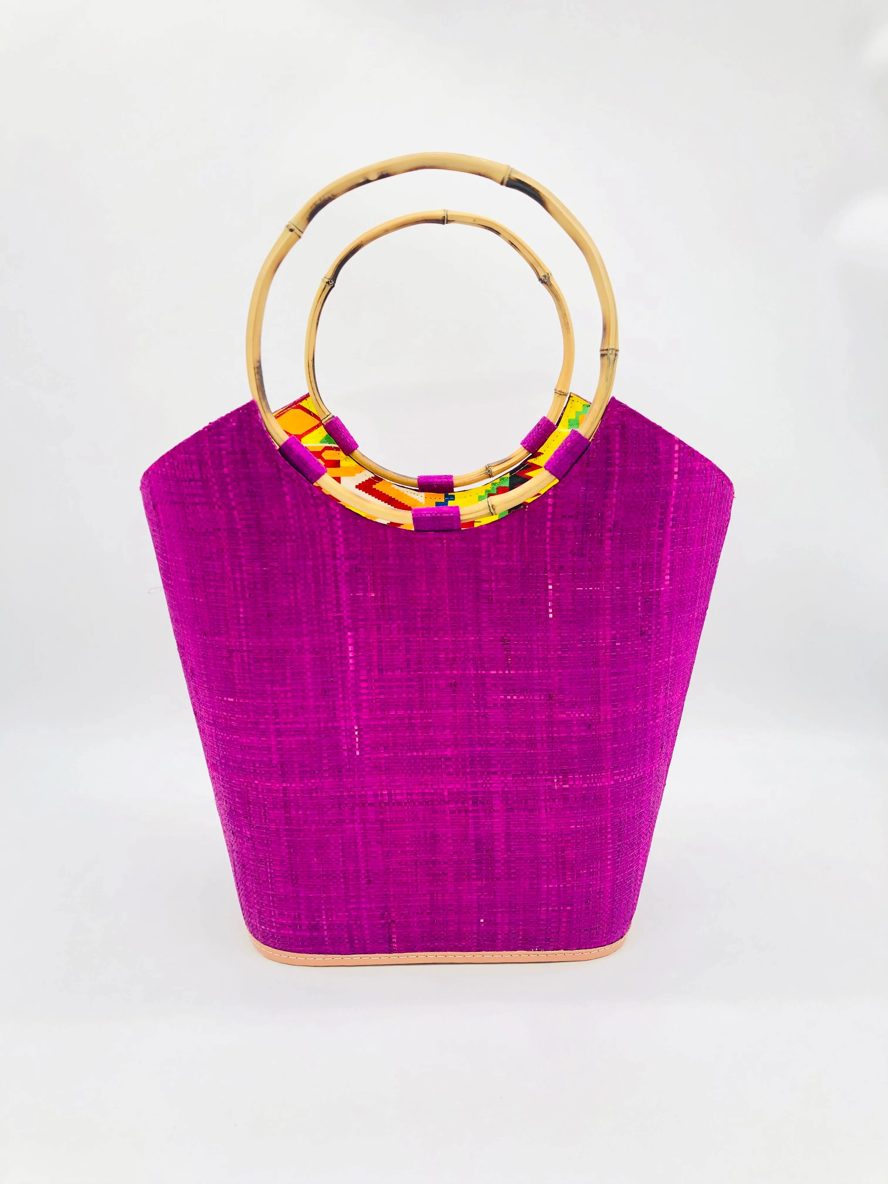 Shebobo - Carmen Solid & Stripes Straw Bucket Bag with Bamboo Handles: Natural - Image 21